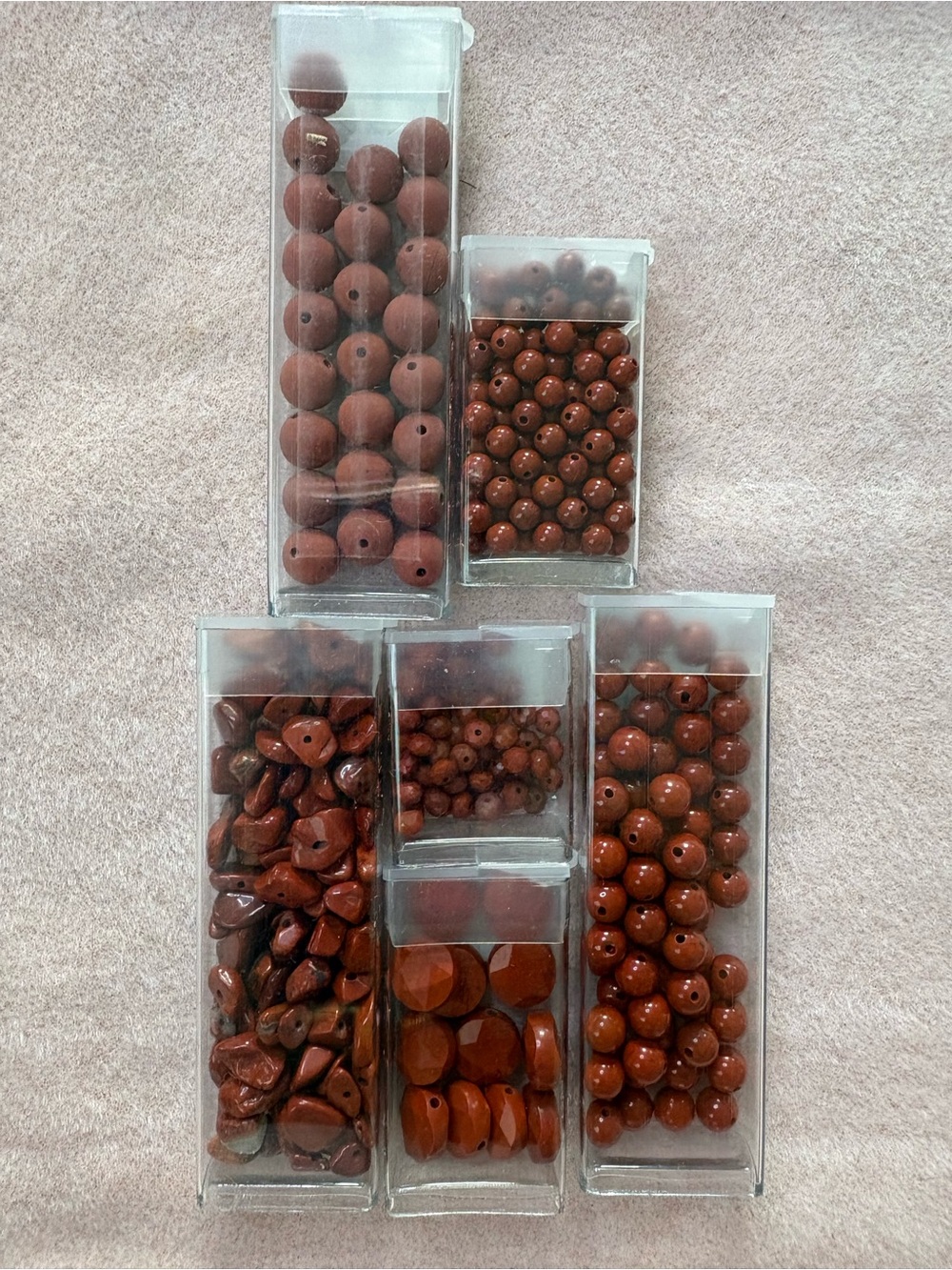 "Red Jasper" Double Gemstone Beads of the Month club lot of 6 tube beads